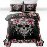 Gothistar All Season Quilt 3-Piece Set Beautiful Sugar Skull With Lilies