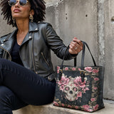 Gothistar Floraskull Noir Leather Tote Bag