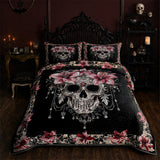 Gothistar All Season Quilt 3-Piece Set Beautiful Sugar Skull With Lilies