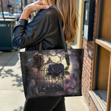 Gothistar Gothic Caged Bloom Leather Tote Bag