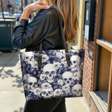 Gothistar Edgy Skull & Roses Leather Tote Bag