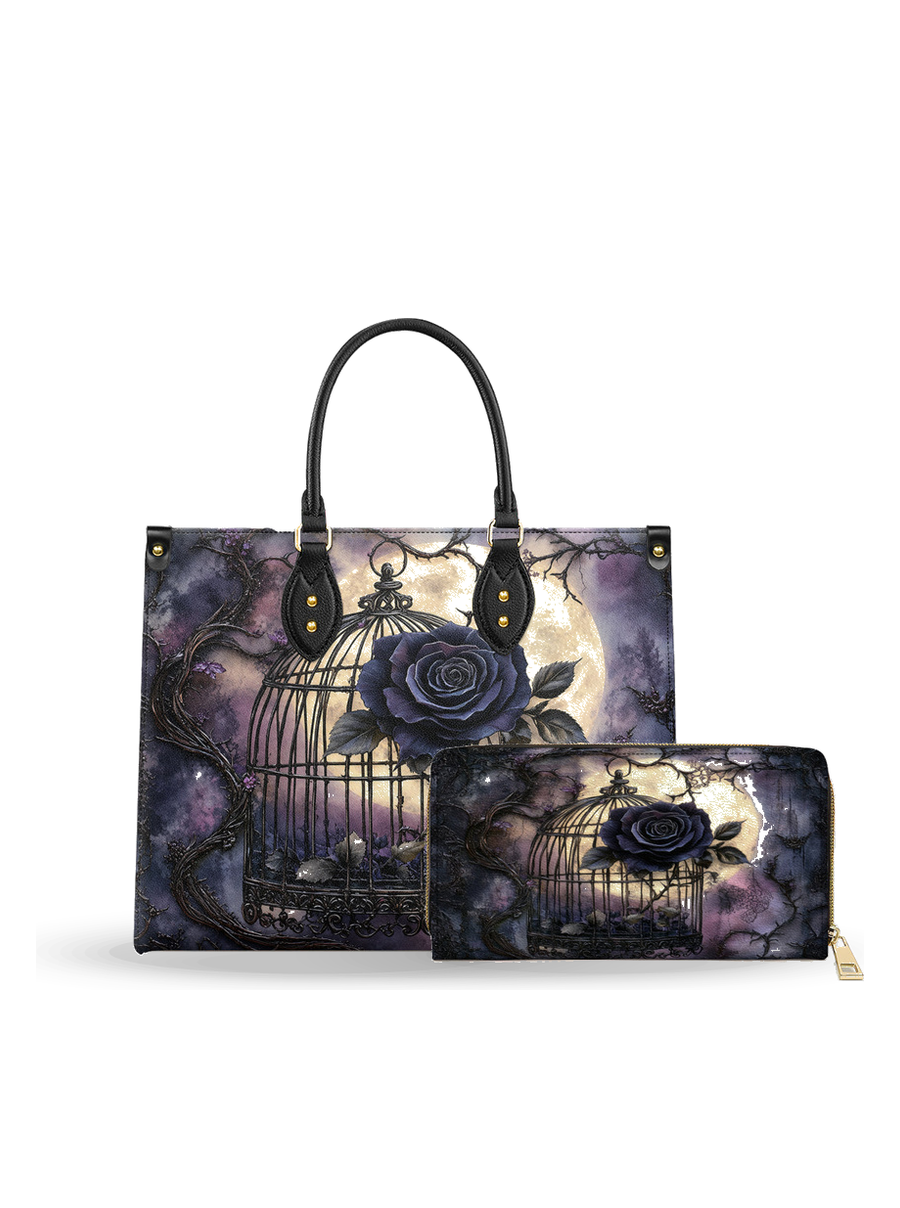 Gothic Caged Bloom leather bag and wallet bundle