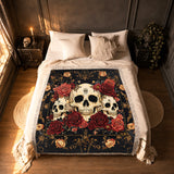 Gothistar Gothic Night Rose Skulls Woven Tapestry Blanket