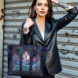 Gothistar Cathedral Of Midnight Leather Tote Bag