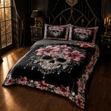 Gothistar All Season Quilt 3-Piece Set Beautiful Sugar Skull With Lilies