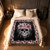 Gothistar Beautiful Sugar Skull With Lilies Woven Tapestry Blanket
