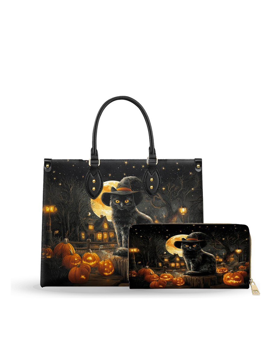 Spooky Cat leather bag and wallet bundle