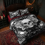 Gothistar All Season Quilt 3-Piece Set Skullveil Roses