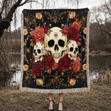 Gothistar Gothic Night Rose Skulls Woven Tapestry Blanket