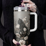 Gothistar Black Cat Floral Tumbler