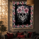 Gothistar Beautiful Sugar Skull With Lilies Woven Tapestry Blanket