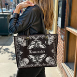 Gothistar Shadowlace Bloom Personalized Leather Tote Bag