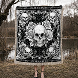 Gothistar Skullveil Roses Woven Tapestry Blanket