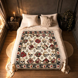 Gothistar Elegant Skull Roses Woven Tapestry Blanket