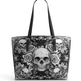 Gothistar Gothic Skullveil Roses Leather Tote Bag