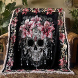 Gothistar Beautiful Sugar Skull With Lilies Woven Tapestry Blanket