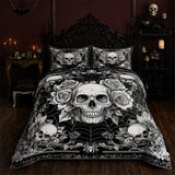 Gothistar All Season Quilt 3-Piece Set Skullveil Roses