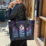 Gothistar Cathedral Of Midnight Leather Tote Bag