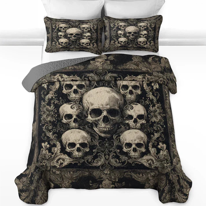 Gothistar All Season Quilt 3-Piece Set Gothic Skull Majesty