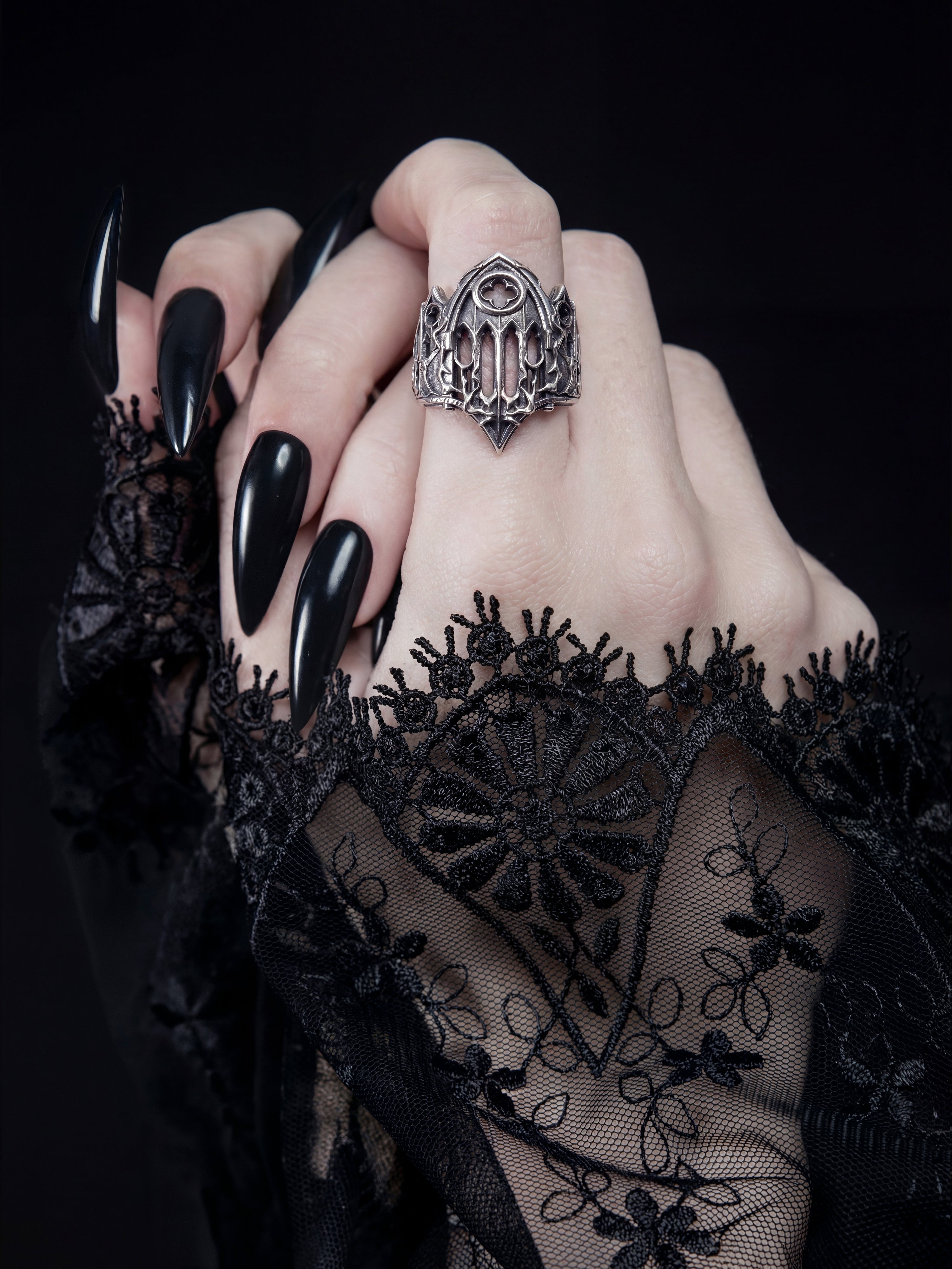 Gothistar Gothic Cathedral Statement Ring - Model
