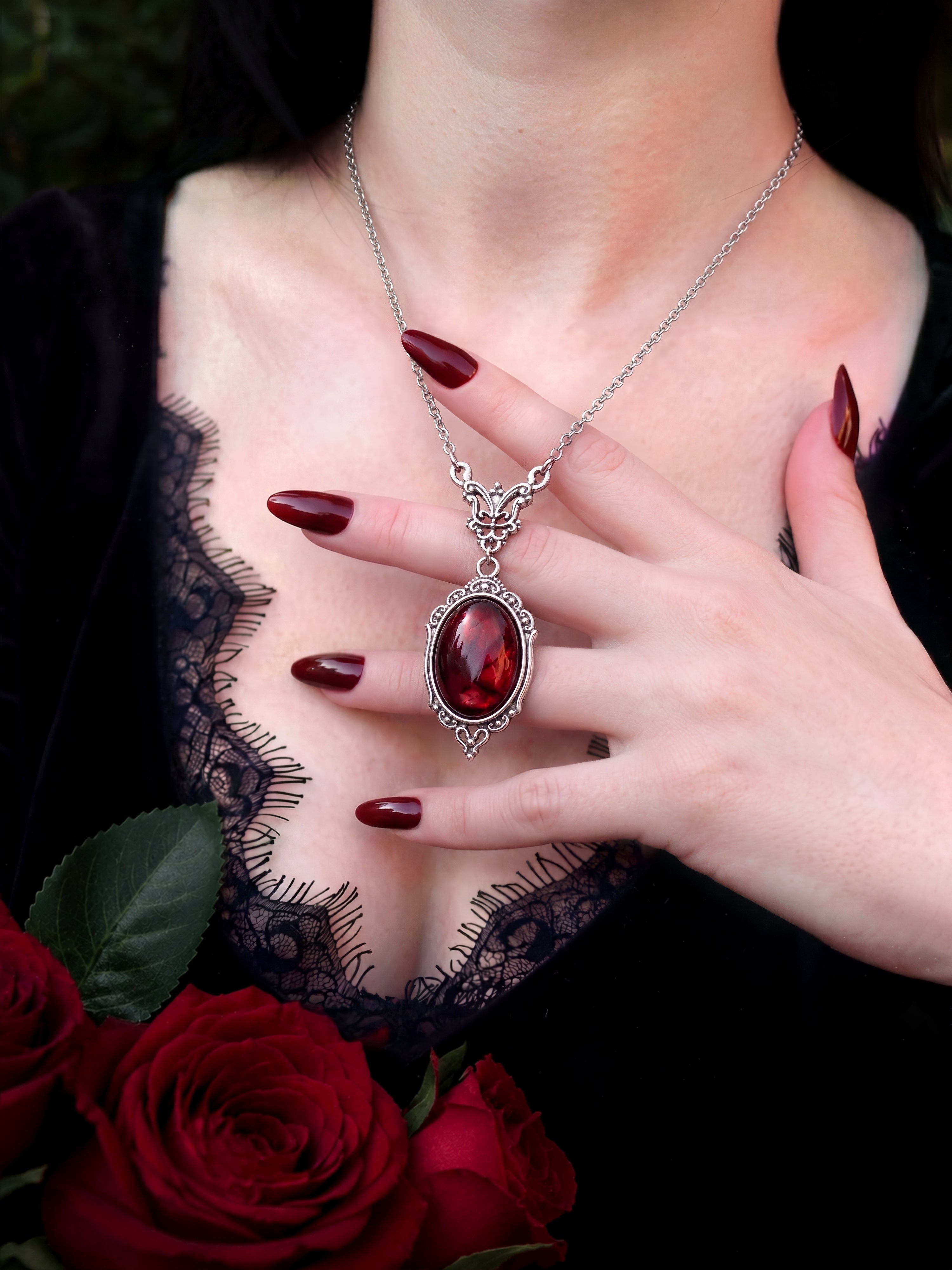 Gothistar Crimson Relic Pendant Necklace - Model