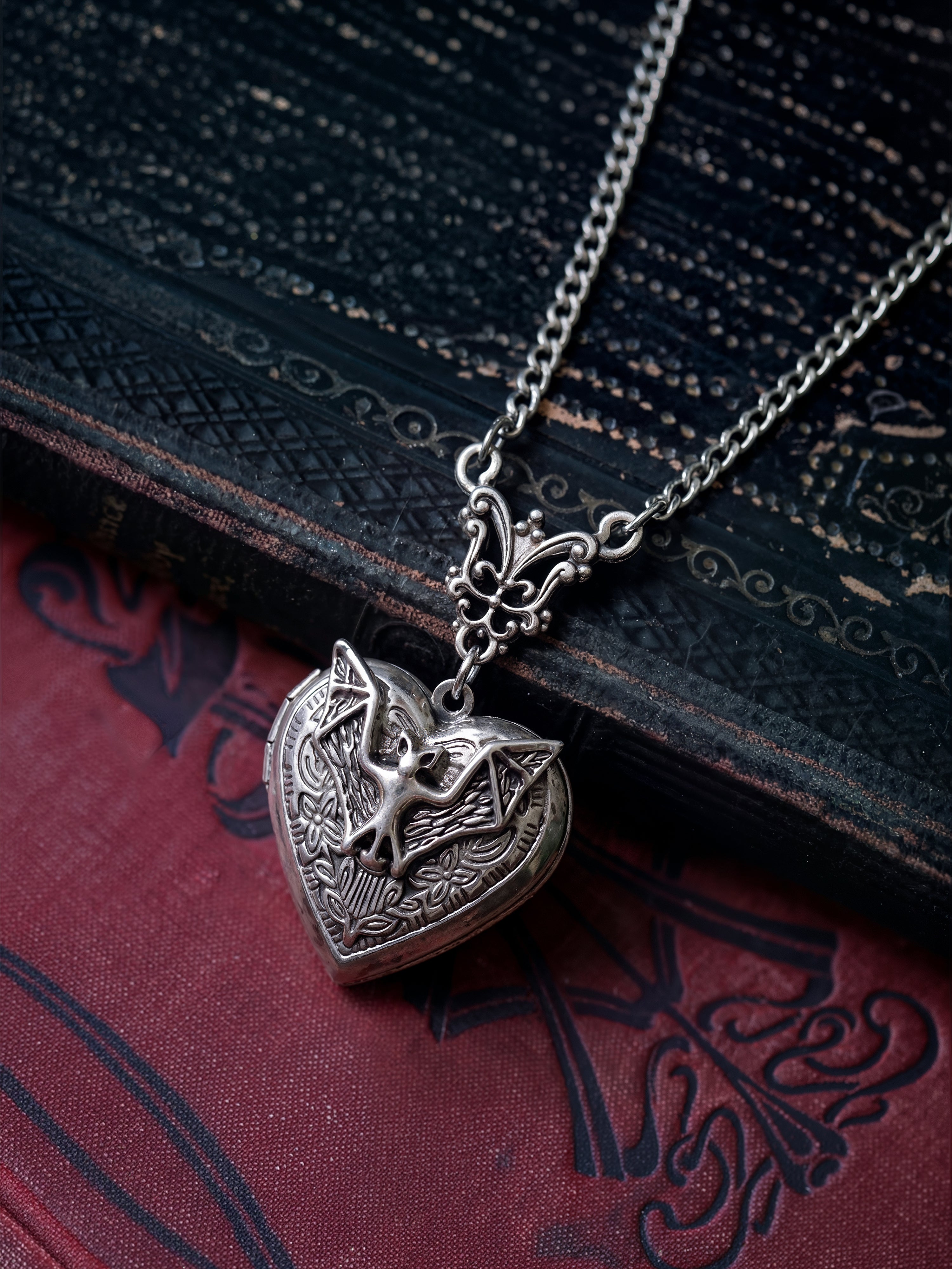 Gothistar Gothic Heart Bat Pendant Necklace - Lifestyle
