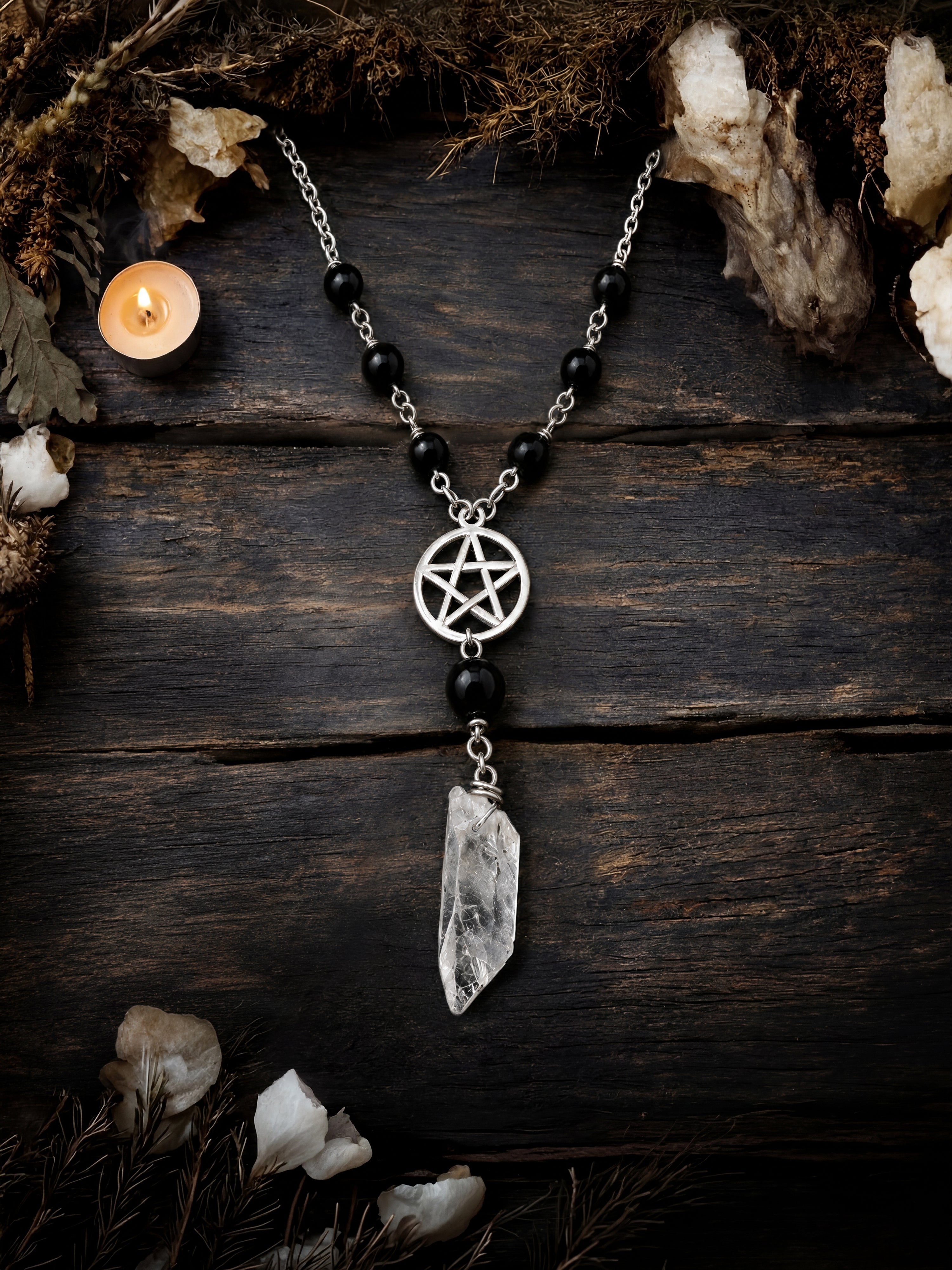 Gothistar Crystal Pentacle Beaded Necklace - Lifestyle