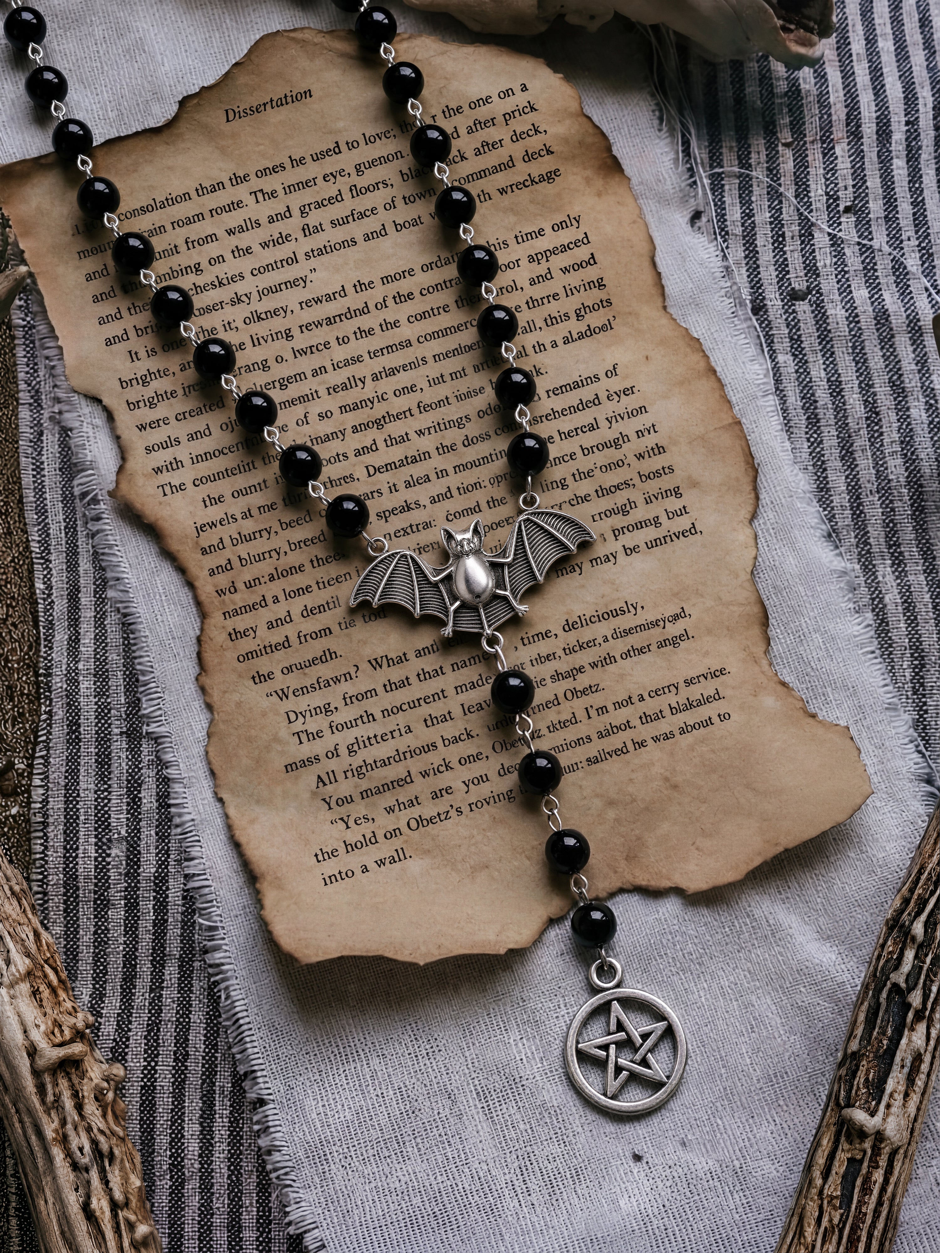 Gothistar Bat Pentacle Rosary Necklace - Lifestyle