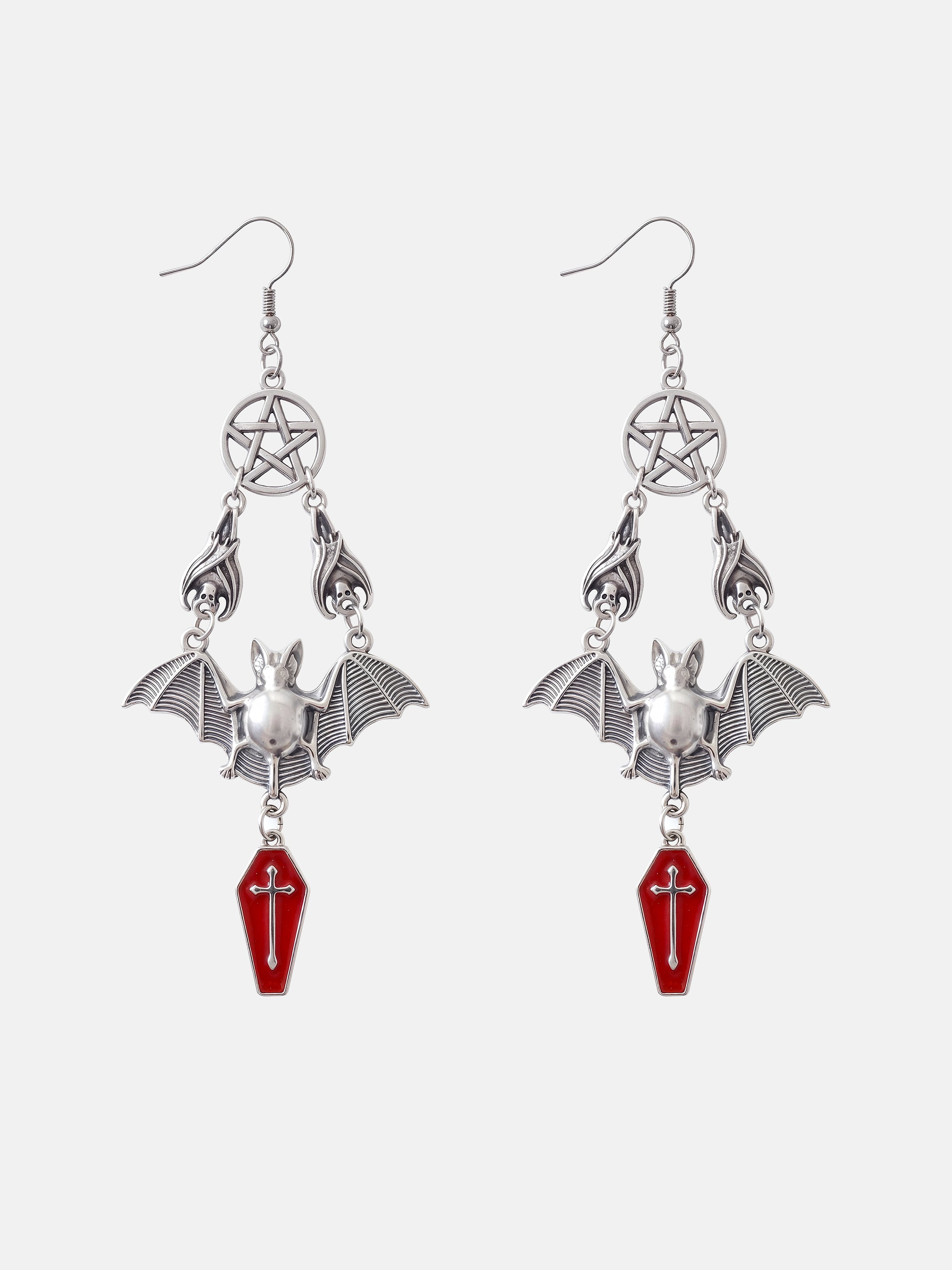 Gothistar Bat Coffin Cross Drop Earrings - Product