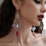 Gothistar Bat Coffin Cross Drop Earrings - Model