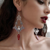 Gothistar Bat Coffin Cross Drop Earrings - Model