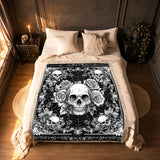 Gothistar Skullveil Roses Woven Tapestry Blanket