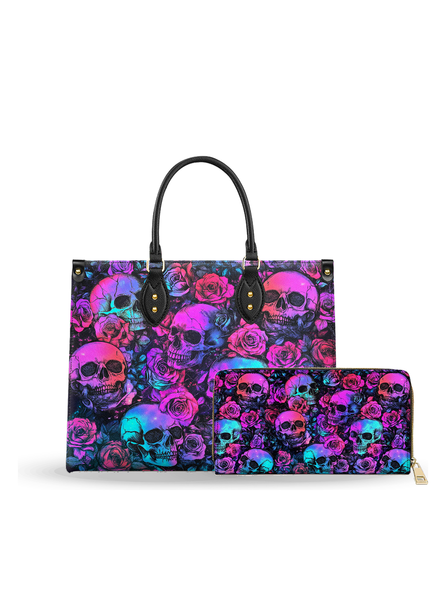Cyber Goth Roses leather bag and wallet bundle