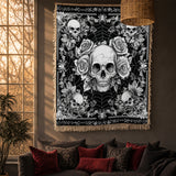 Gothistar Skullveil Roses Woven Tapestry Blanket