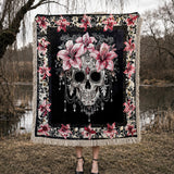 Gothistar Beautiful Sugar Skull With Lilies Woven Tapestry Blanket