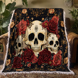 Gothistar Gothic Night Rose Skulls Woven Tapestry Blanket
