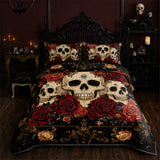 Gothistar All Season Quilt 3-Piece Set Gothic Night Rose Skulls
