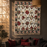 Gothistar Elegant Skull Roses Woven Tapestry Blanket