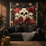 Gothistar Gothic Night Rose Skulls Woven Tapestry Blanket