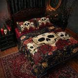 Gothistar All Season Quilt 3-Piece Set Gothic Night Rose Skulls