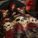 Gothistar All Season Quilt 3-Piece Set Gothic Night Rose Skulls