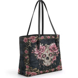 Gothistar Floraskull Noir Leather Tote Bag