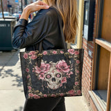 Gothistar Floraskull Noir Leather Tote Bag