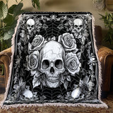 Gothistar Skullveil Roses Woven Tapestry Blanket