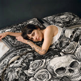 Gothistar All Season Quilt 3-Piece Set Skullveil Roses