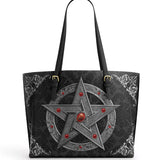 Gothistar Pentagram Of The Blood Moon Leather Tote Bag