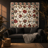 Gothistar Elegant Skull Roses Woven Tapestry Blanket