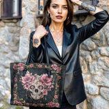 Gothistar Floraskull Noir Leather Tote Bag