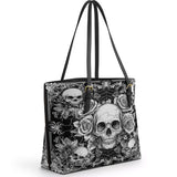 Gothistar Gothic Skullveil Roses Leather Tote Bag