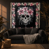 Gothistar Beautiful Sugar Skull With Lilies Woven Tapestry Blanket